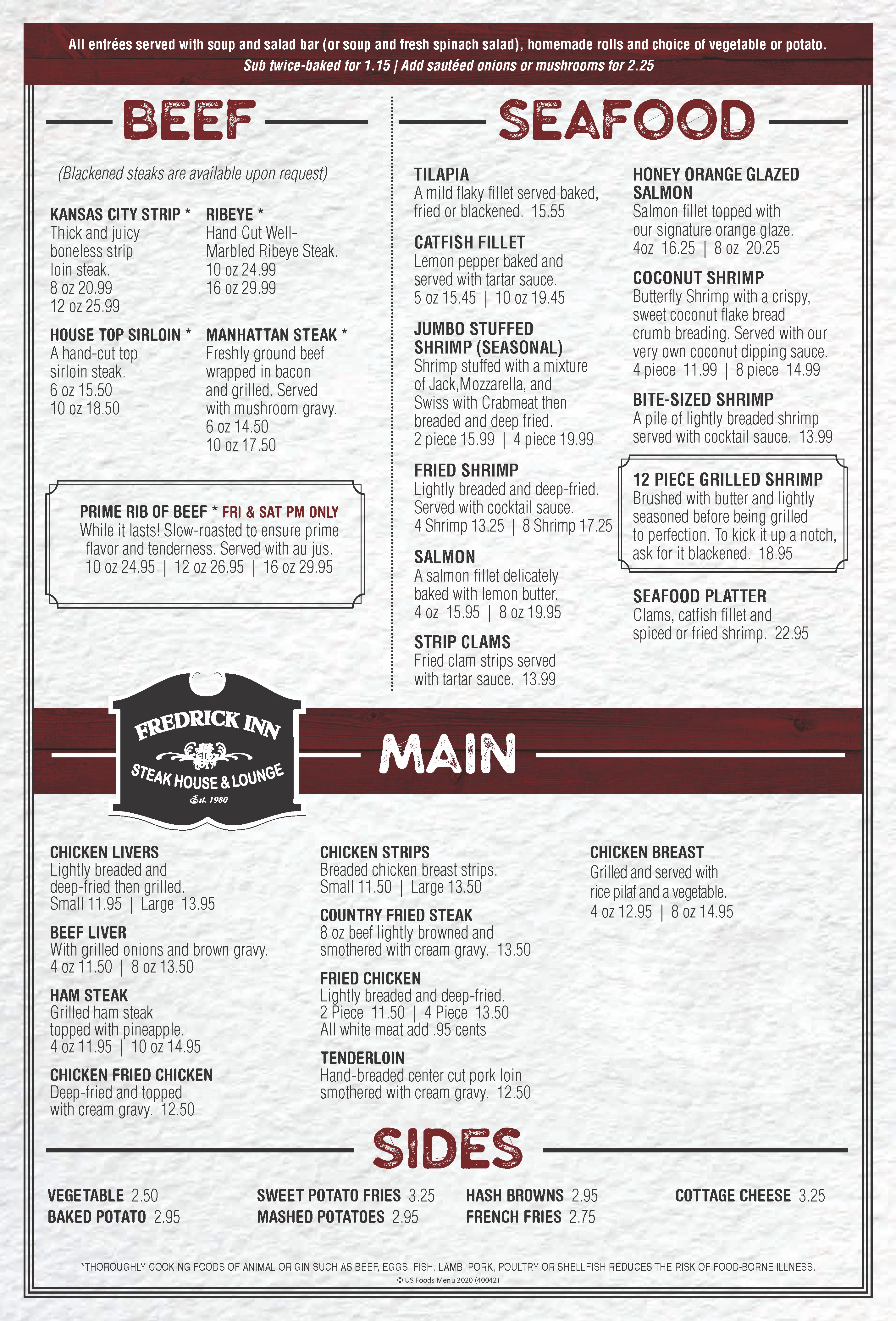 Fredrick inn steakhouse Menu — St. Joseph, MO.